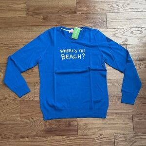 Lilly Pulitzer Marielle Sweater Brewster Blue Where’s the Beach Intarsia XL